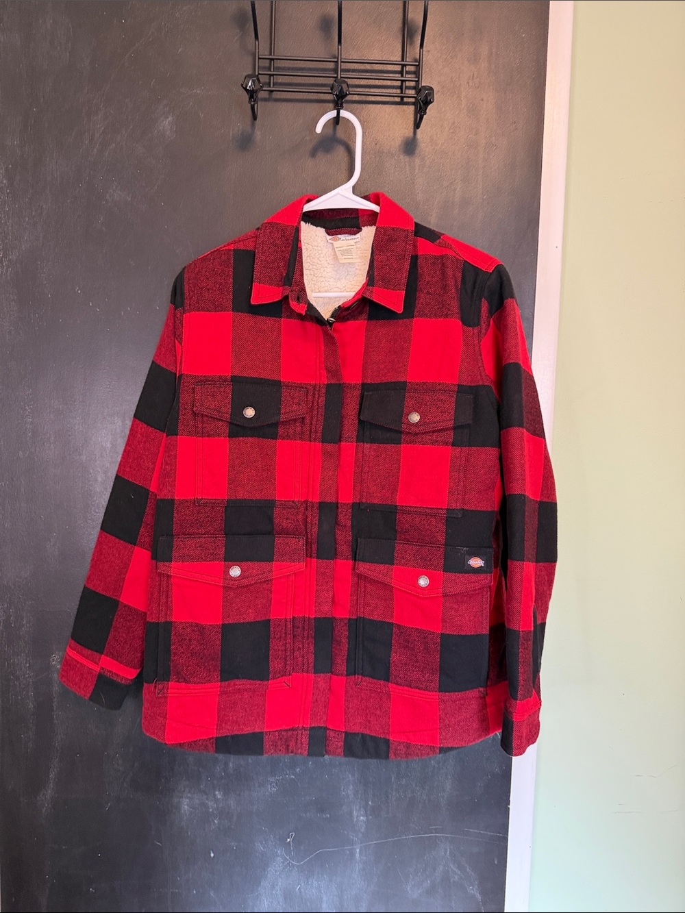 Dickies Red Buffalo Plaid Fleece Lined Flannel Chore Coat Jacket - Small